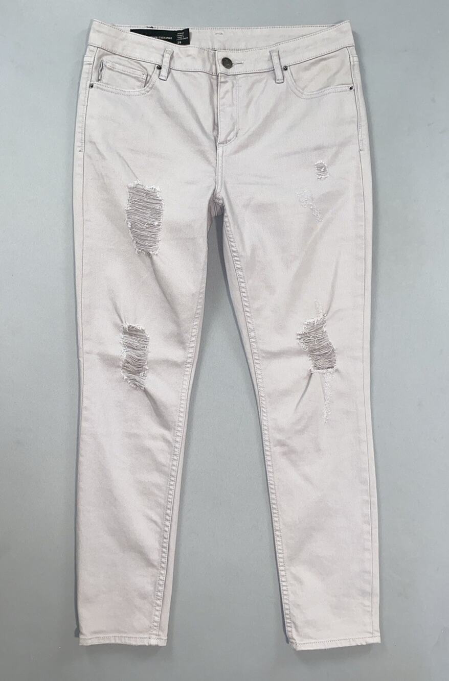 Armani Exchange AX 'Cropped Skinny' Destroyed Stretch Jeans. Purple, Women's 29.